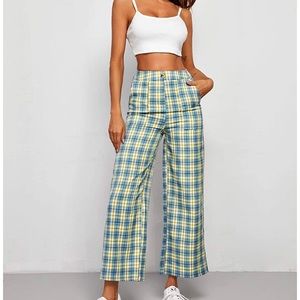 Tartan wide leg high waist fancy pants